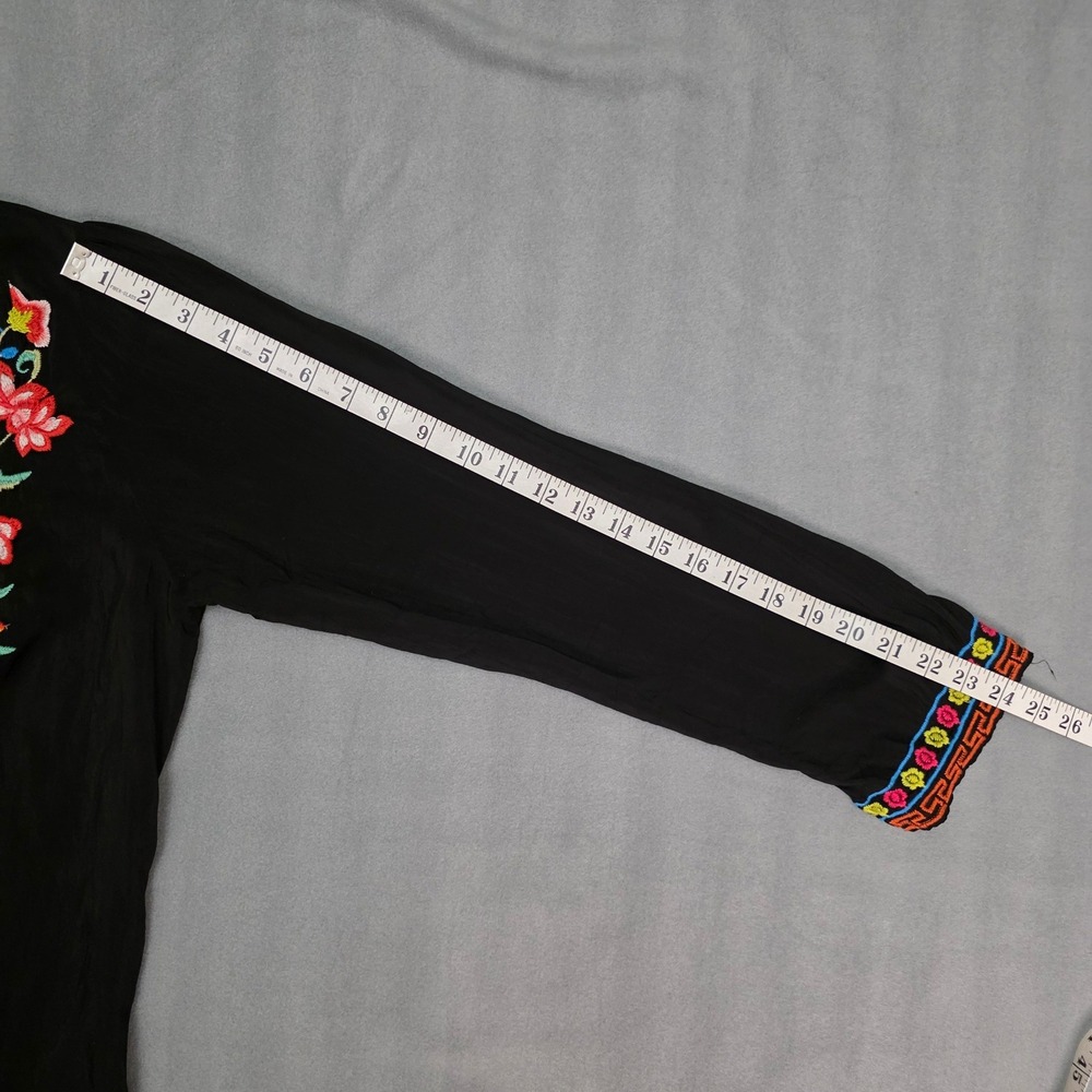 Johnny Was Blouse Women S Black Floral Embroidered Boho Rayon Peasant Top - Picture 5 of 13